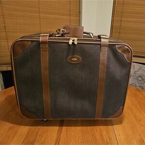 💼 Rare Vintage FRENCH COMPANY LUGGAGE Suitcase Leather Tweed Herringbone